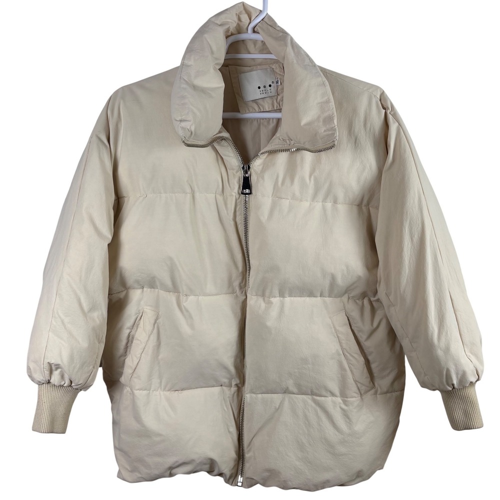 YOU.U Cream Puffer Jacket Oversized Quilted Women's XL Streetwear Puffy Full-Zip